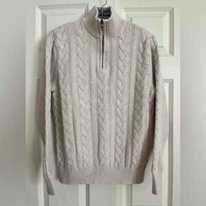 Nautica Men’s Cable Knit Sweater Size  Small Off White 1/4 Zip Cotton Pullover.